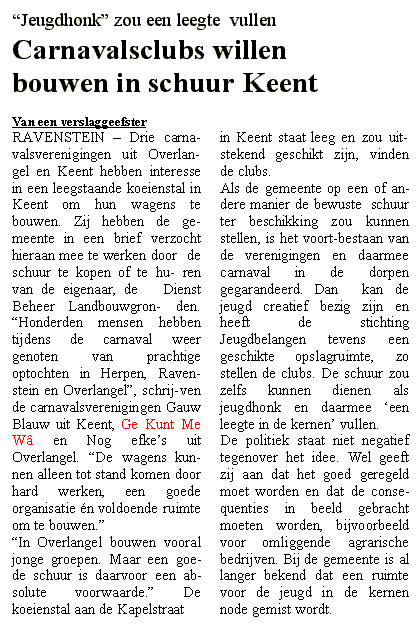 Krantenartikel over de schuur